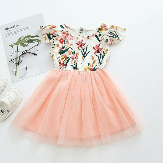 Girls Dress size 5-6 Years Girls Dress New Pretty Floral Pink Tulle Girls Dress - MARIGOLD 