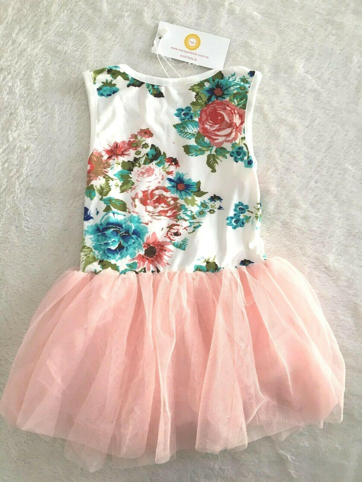 NEW Size 12 months Baby Girls Dress Party Dress Girls Floral Pink Tulle Dress - MARIGOLD 