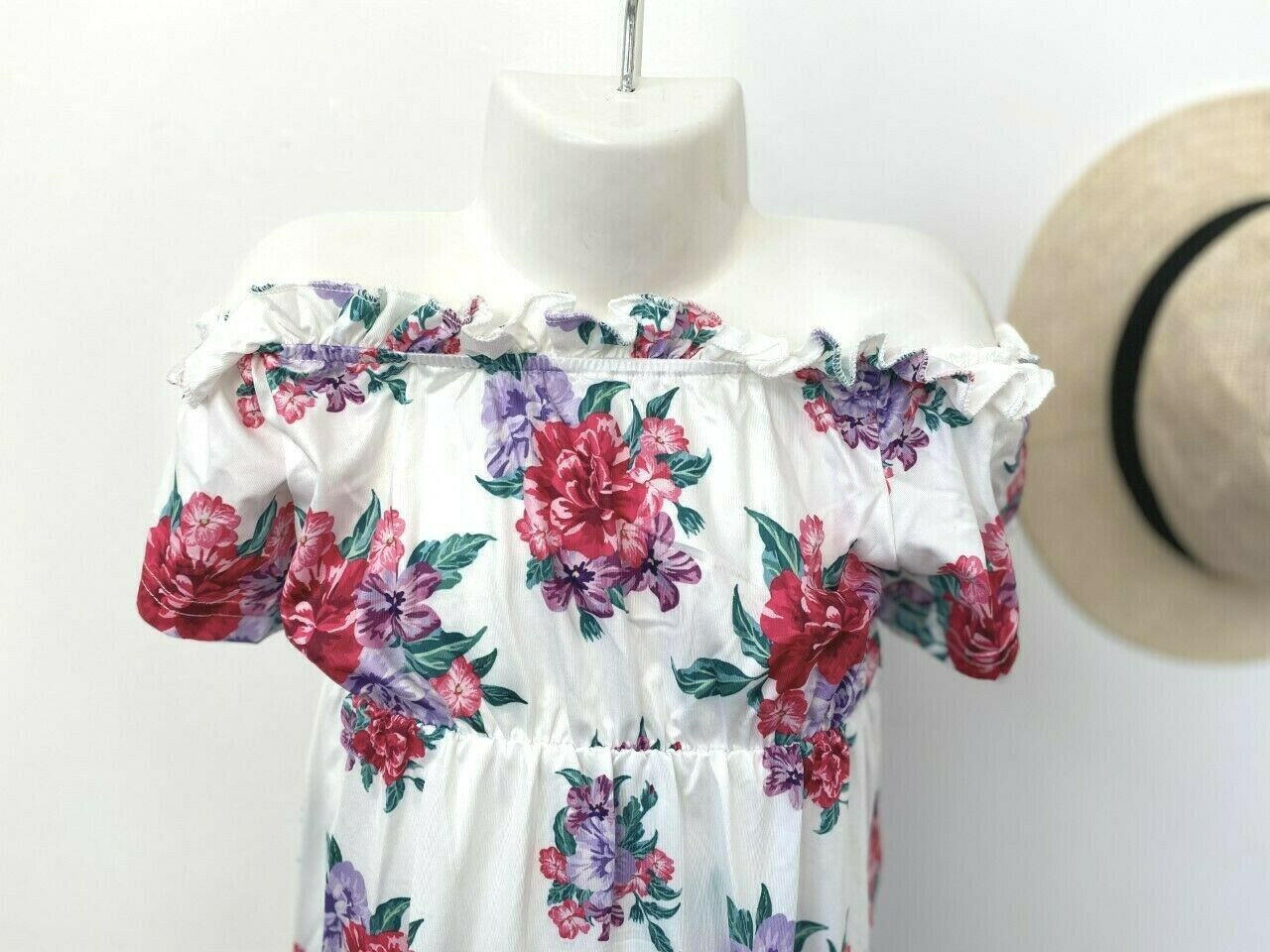 NEW Size 3-4 Years Girls Dress Pretty White Floral Off The Shoulder Girls Dress - MARIGOLD 