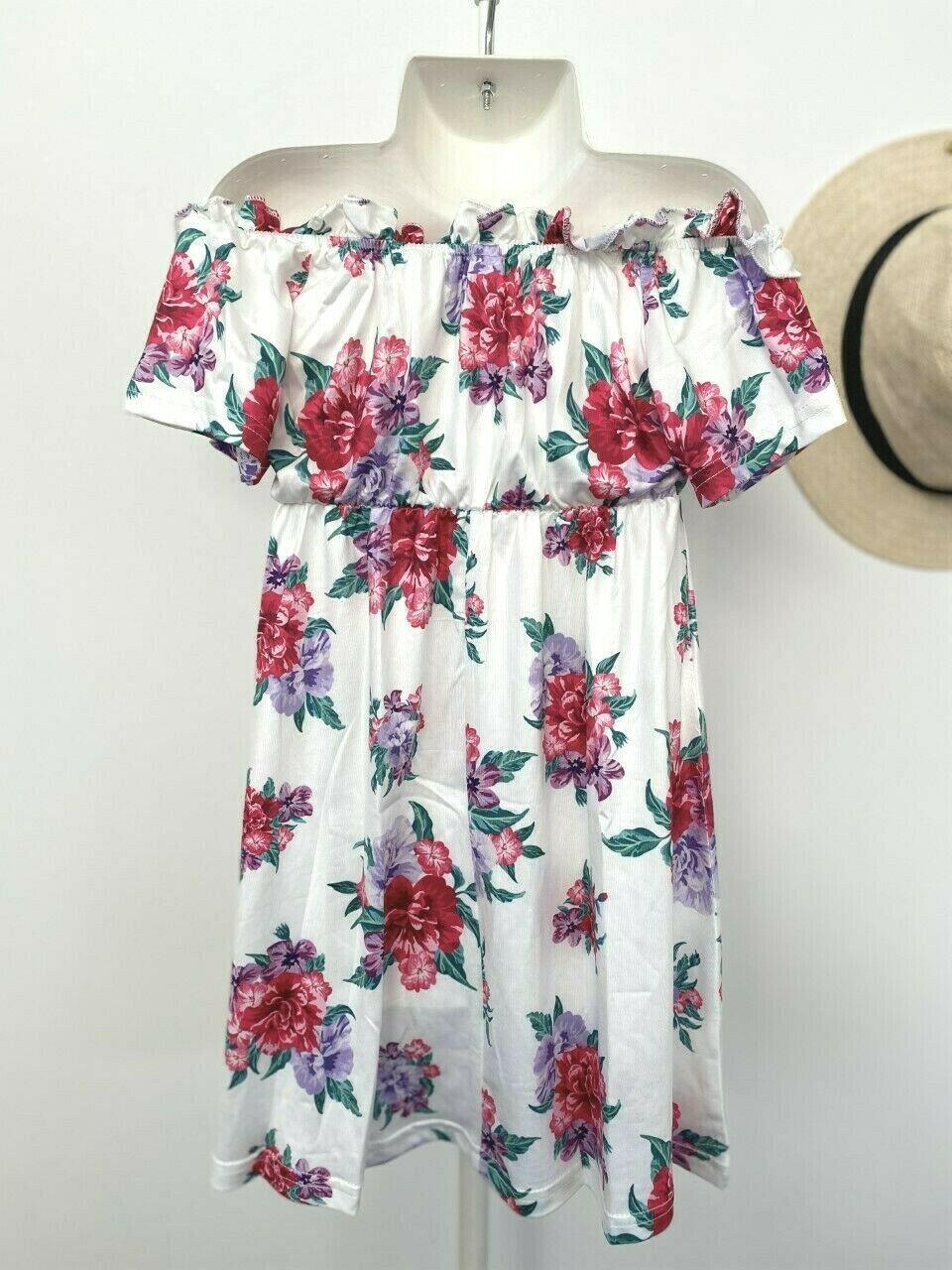 NEW Size 3-4 Years Girls Dress Pretty White Floral Off The Shoulder Girls Dress - MARIGOLD 