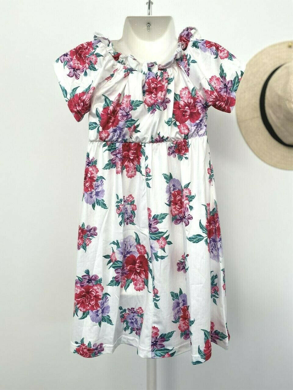 NEW Size 3-4 Years Girls Dress Pretty White Floral Off The Shoulder Girls Dress - MARIGOLD 
