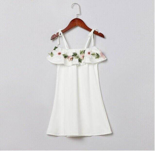 NEW Size 4-5 Years Girls Dress Flower Applique White Ruffle Top Girls Dress - MARIGOLD 