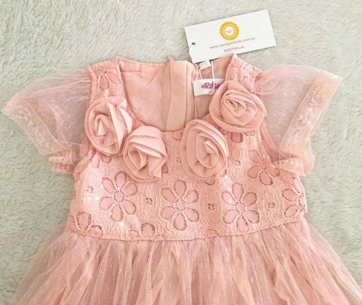 NEW Size 4 Years Girls Dress Girls Pink Rosette Dress Occasion Party Dress - MARIGOLD 
