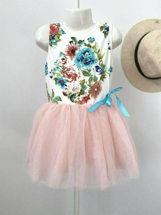 NEW Size 4 years Girls Dress Pretty Floral Bodice Light Pink Tulle Girls Dress - MARIGOLD 