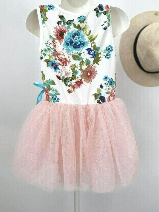 NEW Size 4 years Girls Dress Pretty Floral Bodice Light Pink Tulle Girls Dress - MARIGOLD 