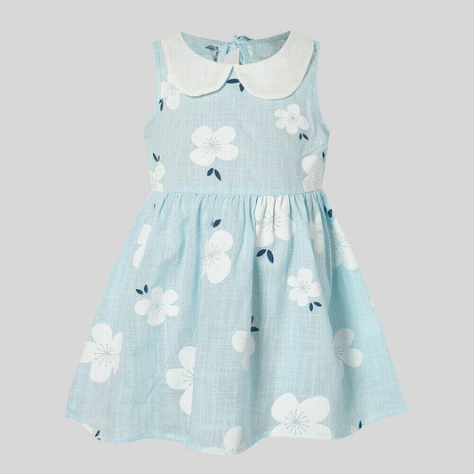 new size 6-9 months baby girls dress 100% cotton white flower blue girls dress - MARIGOLD 