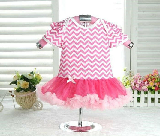 Pink Chevron 3-Piece Baby Girl Set (0-3 Months) - Dress, Shoes and Headband - MARIGOLD 