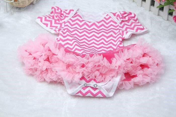Pink Chevron 3-Piece Baby Girl Set (0-3 Months) - Dress, Shoes and Headband - MARIGOLD 