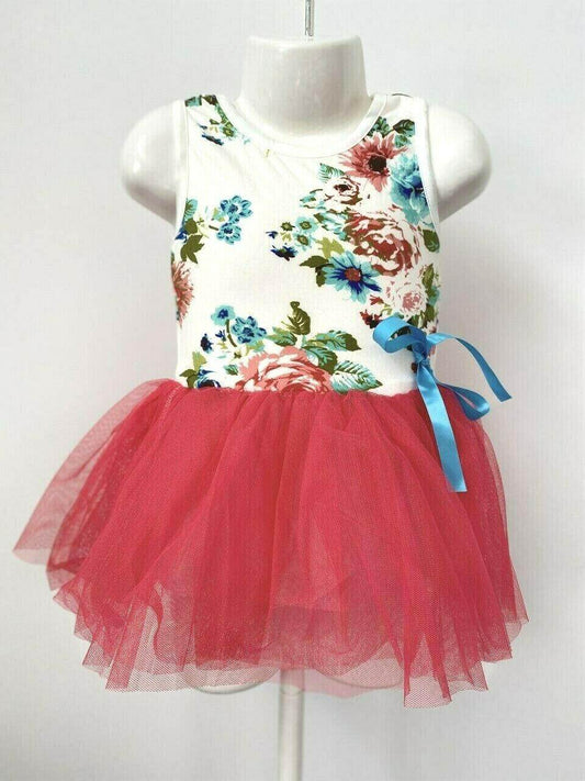 Size 1 Year New Toddler Girls Dress Dark Pink Hot Pink Floral Tulle Girls Dress - MARIGOLD 