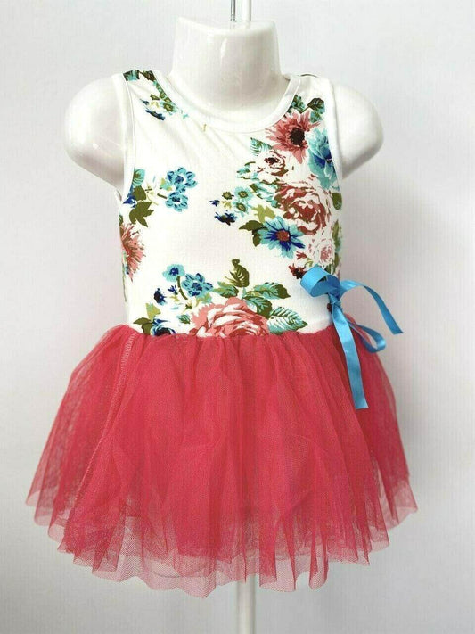 Size 1 Year New Toddler Girls Dress Dark Pink Hot Pink Floral Tulle Girls Dress - MARIGOLD 