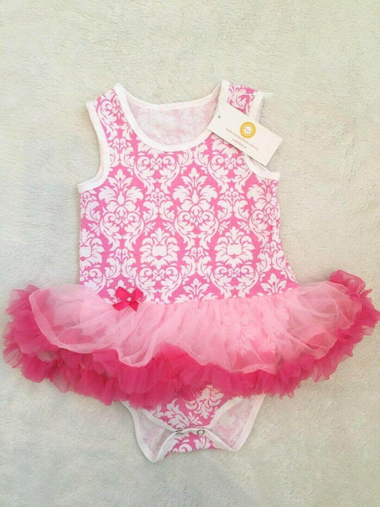 size 12-18 month new girls dress pink damask girls pettidress tutu dress - MARIGOLD 