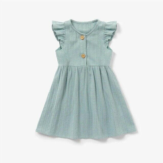 size 12-18 months new girls dress 100% cotton green flutter sleeve girls dress - MARIGOLD 