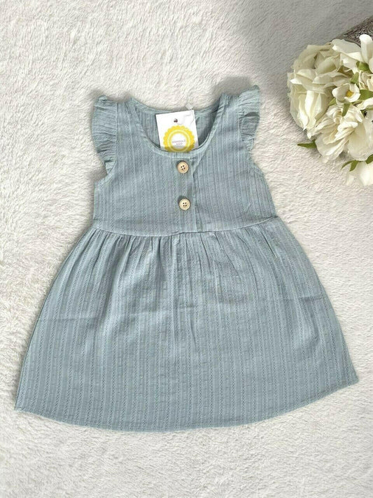 size 12-18 months new girls dress 100% cotton green flutter sleeve girls dress - MARIGOLD 