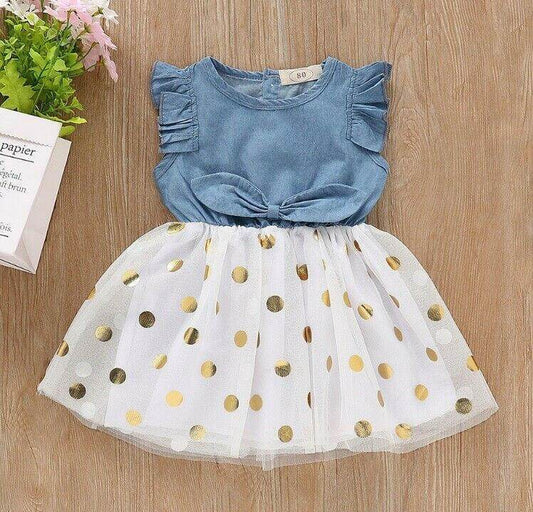 size 18-24 months girls dress new chambray gold polka dot girls tulle dress - MARIGOLD 