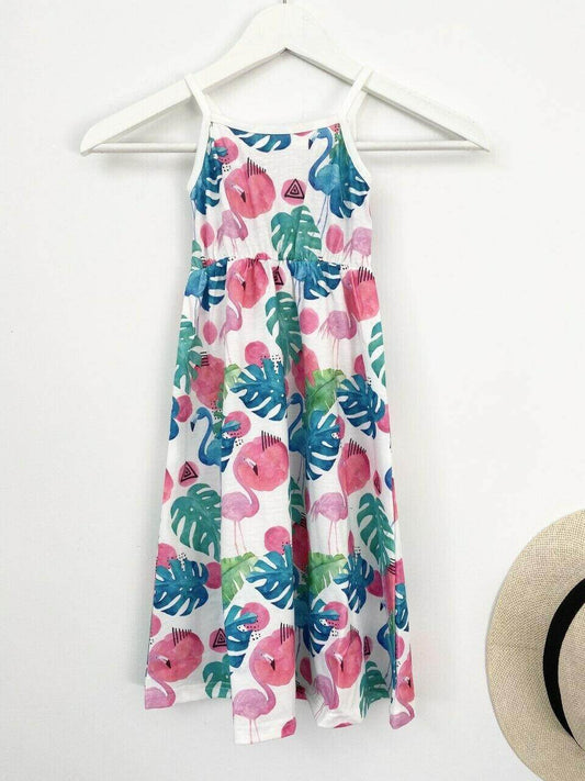 size 2 years new toddler girls dress flamingo sunset & palms print dress - MARIGOLD 