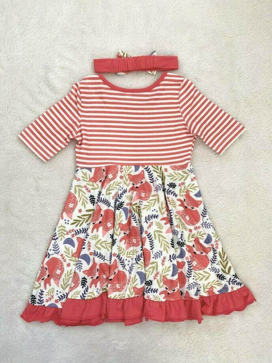 Size 2 Years Toddler Girls Dress New Red Stripe Ruffle Hem Dress & Headband Set - MARIGOLD 