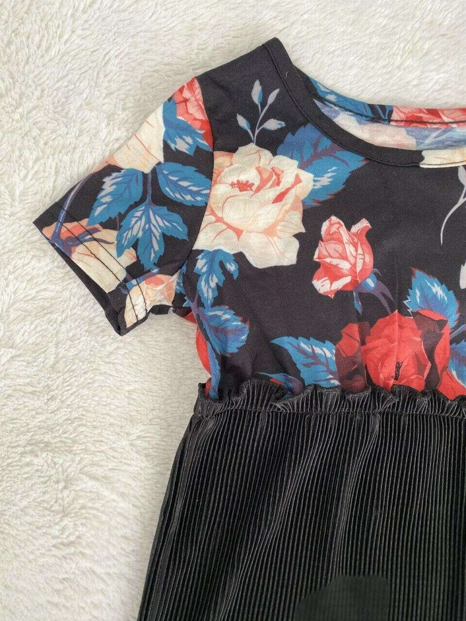 size 3-4 years new girls dress lovely rose flowers black pleat girls dress - MARIGOLD 