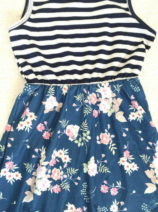 size 3-4 years new girls dress navy blue stripe floral high low girls dress - MARIGOLD 