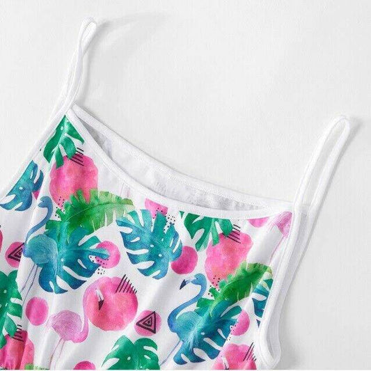 size 3-4 years new girls dress pink flamingo sunset palms print girls dress - MARIGOLD 