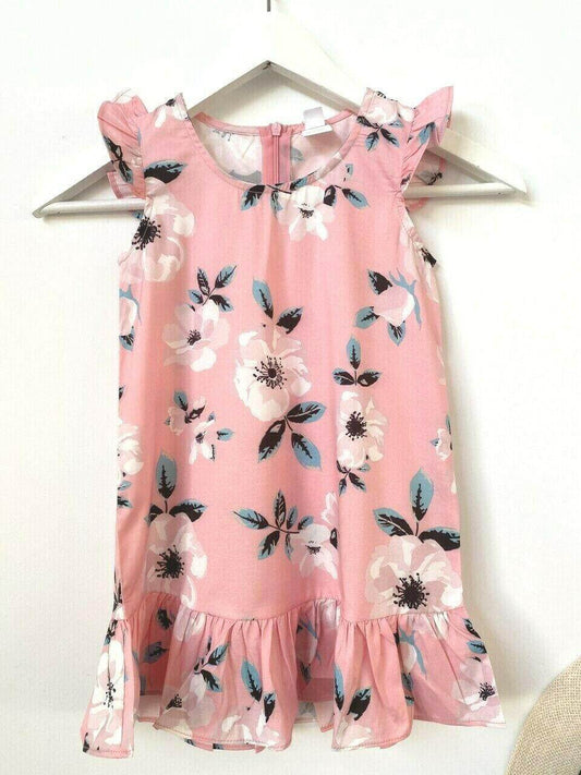 size 3-4 years new girls dress pretty pink floral flutter sleeve girls dress - MARIGOLD 