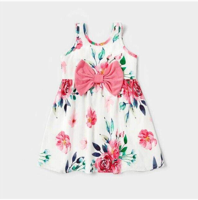 size 3-6 months Baby Girls Dress Pretty Pink Bow Floral Baby Girls Dress - MARIGOLD 