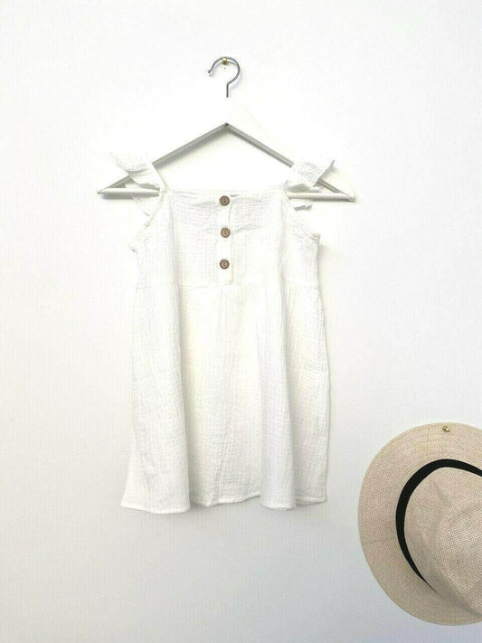 size 4-5 years girls dress new 100% cotton white flutter sleeve button dress - MARIGOLD 