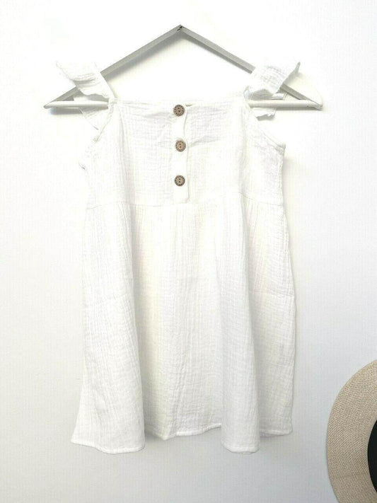 size 4-5 years girls dress new 100% cotton white flutter sleeve button dress - MARIGOLD 