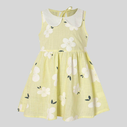 size 6-9 months new baby girls dress 100% cotton floral yellow baby girls dress - MARIGOLD 