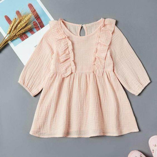 size 9-12 months new baby girls dress pink long sleeve ruffle baby girls dress - MARIGOLD 