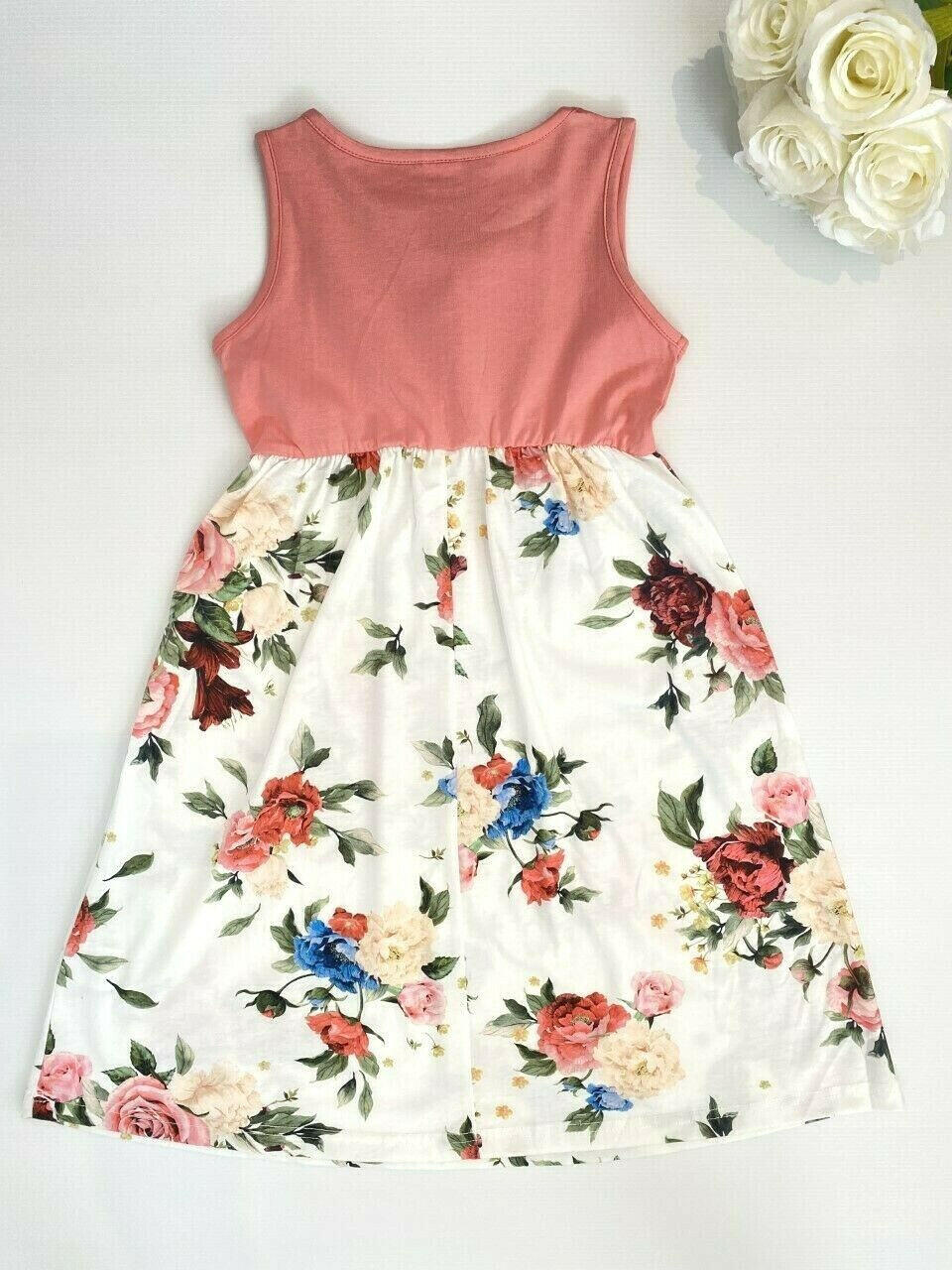 Pink & White Floral Long Girls Dress 3