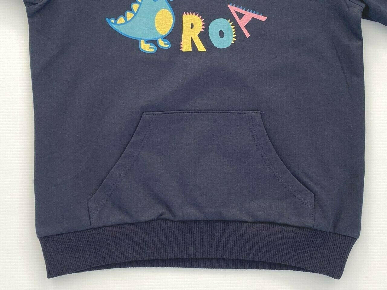 Boys' Dark Blue Dinosaur Roar Hooded Long Sleeve Hoodie - MARIGOLD 