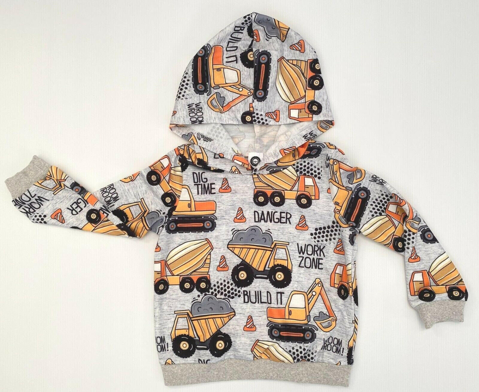 Boys Hoodie Top New Boys' Light Grey Construction Vehicle Print Hoodie Top - MARIGOLD 