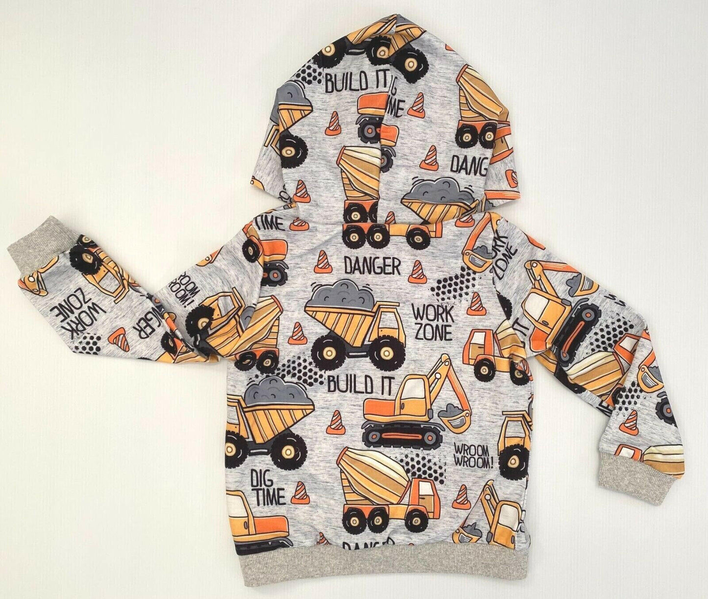 Boys Hoodie Top New Boys' Light Grey Construction Vehicle Print Hoodie Top - MARIGOLD 
