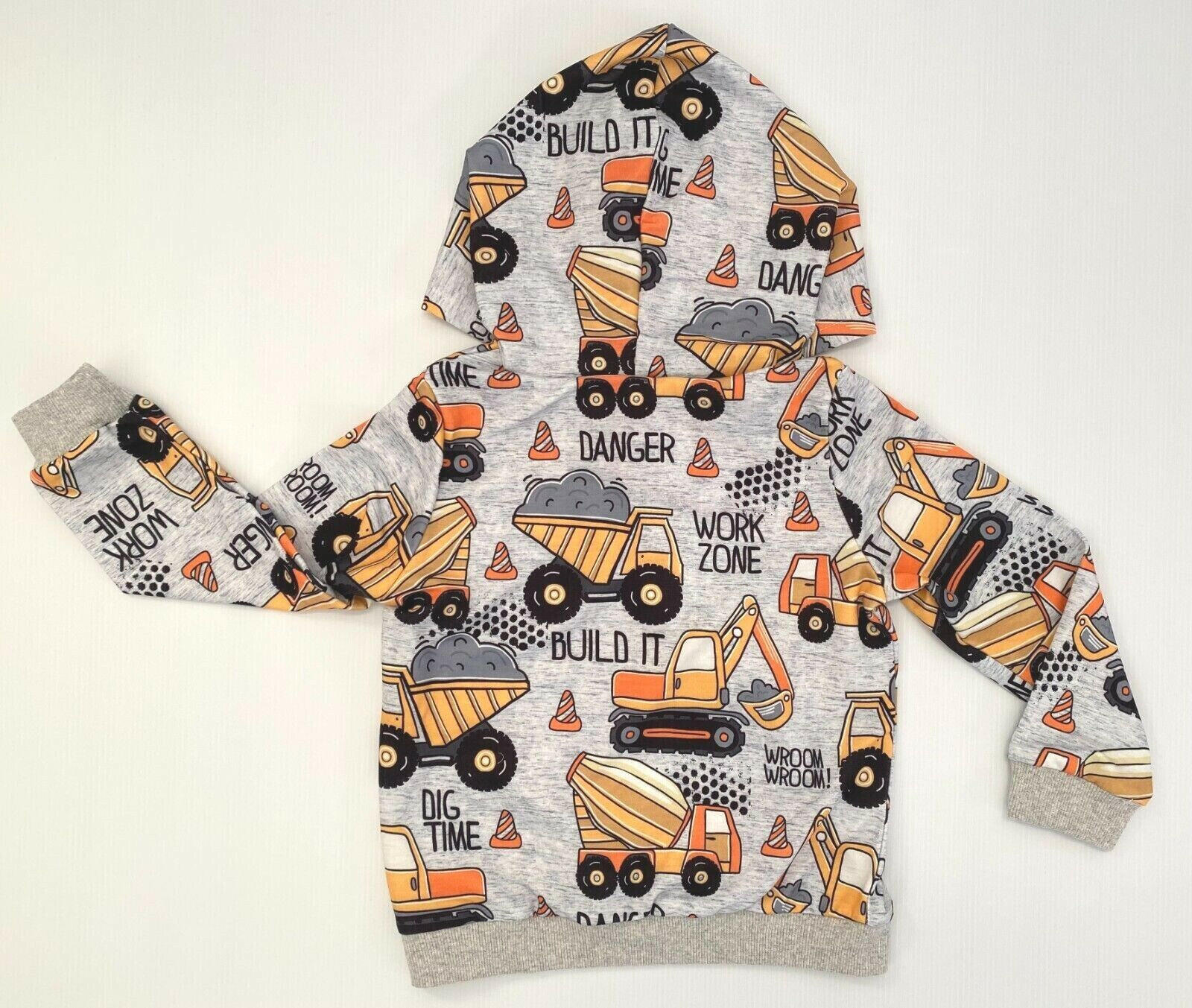 Boys Hoodie Top New Boys' Light Grey Construction Vehicle Print Hoodie Top - MARIGOLD 