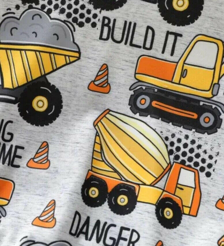 Boys Hoodie Top New Boys' Light Grey Construction Vehicle Print Hoodie Top - MARIGOLD 
