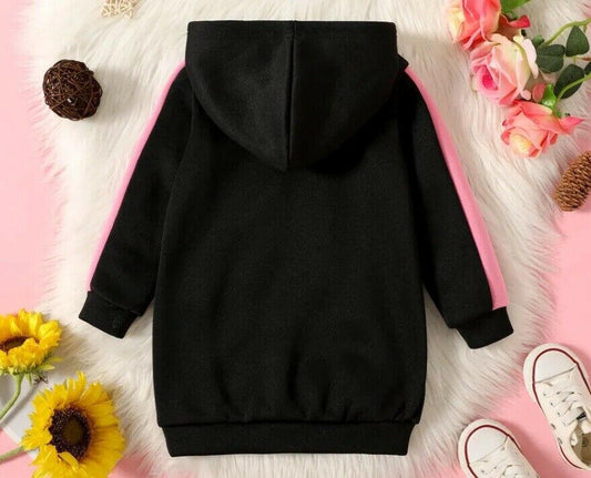 Girls Hoodie: Black, Pink, Gold "Love" Long Hoodie Top - MARIGOLD 