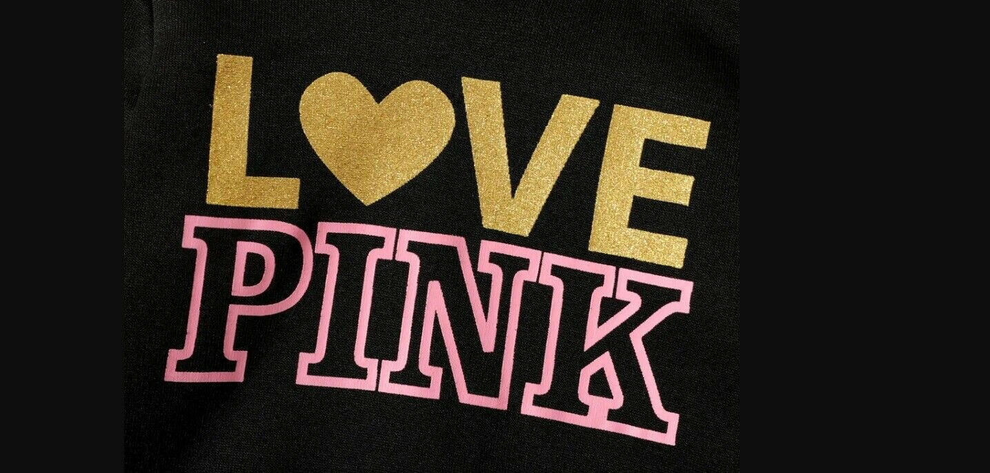 Girls Hoodie: Black, Pink, Gold "Love" Long Hoodie Top - MARIGOLD 