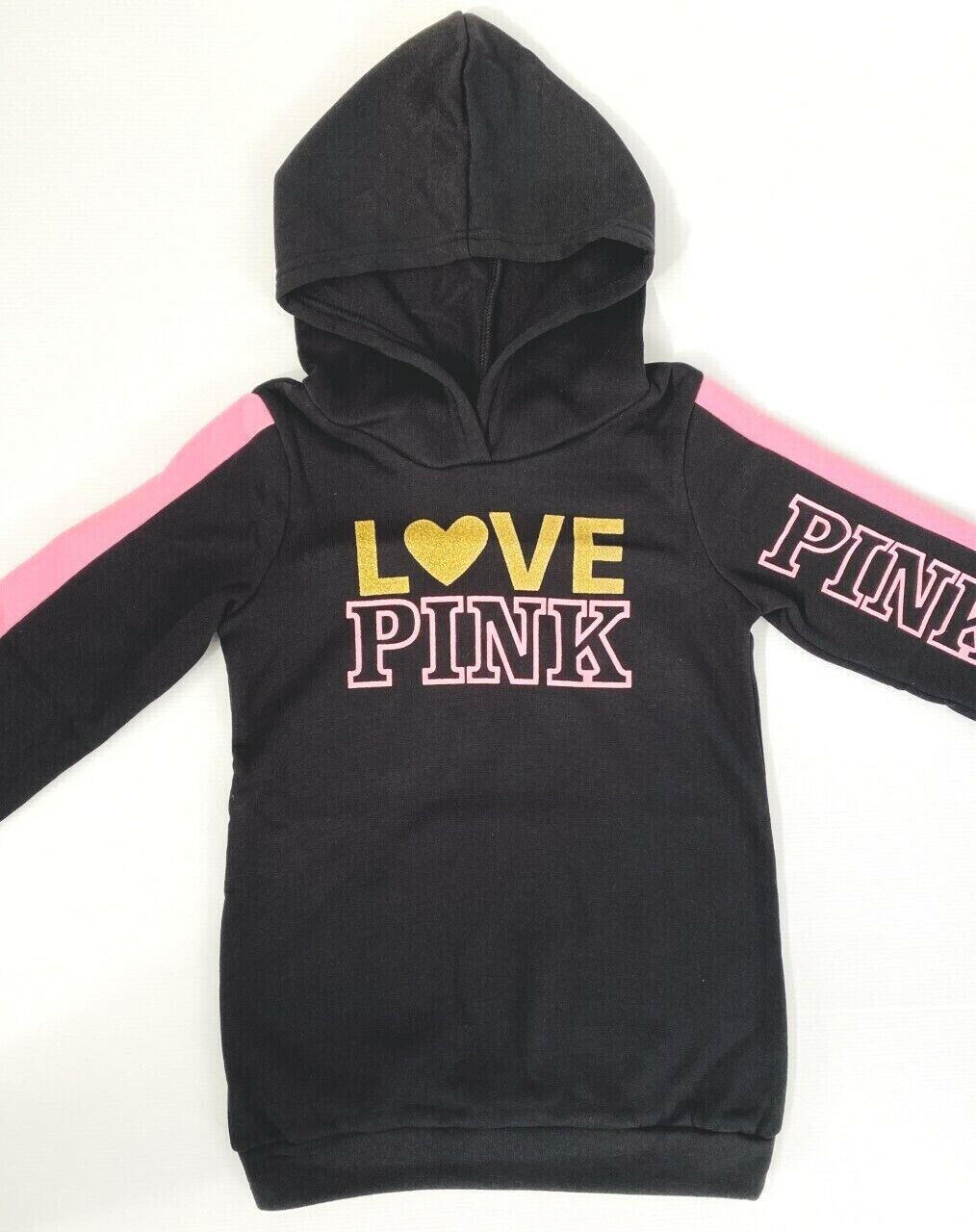 Girls Hoodie: Black, Pink, Gold "Love" Long Hoodie Top - MARIGOLD 