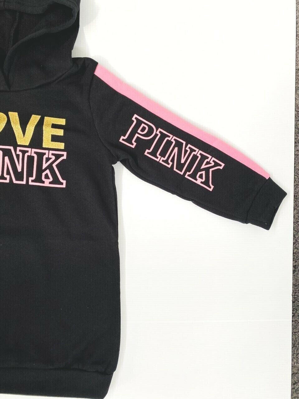Girls Hoodie: Black, Pink, Gold "Love" Long Hoodie Top - MARIGOLD 