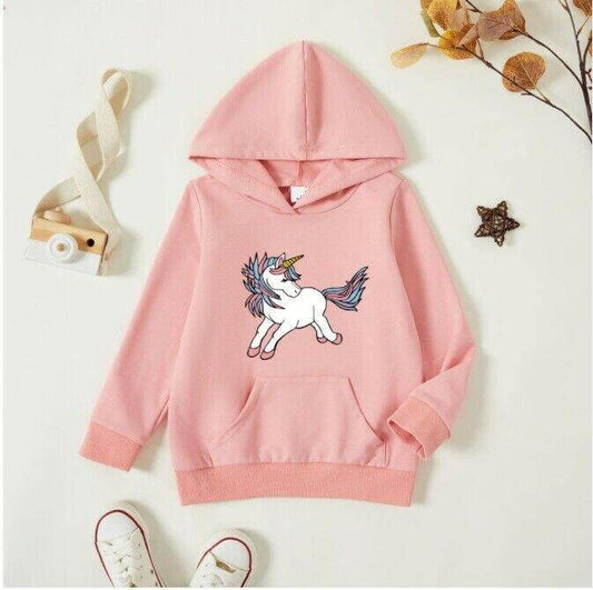 size 18-24m to 5-6 years new girls long sleeve top pink unicorn hooded top - MARIGOLD 