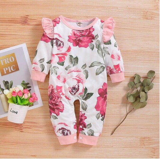 size 3-6 months / 9-12 months girls jumpsuit new pink rose ruffle jumpsuit - MARIGOLD 