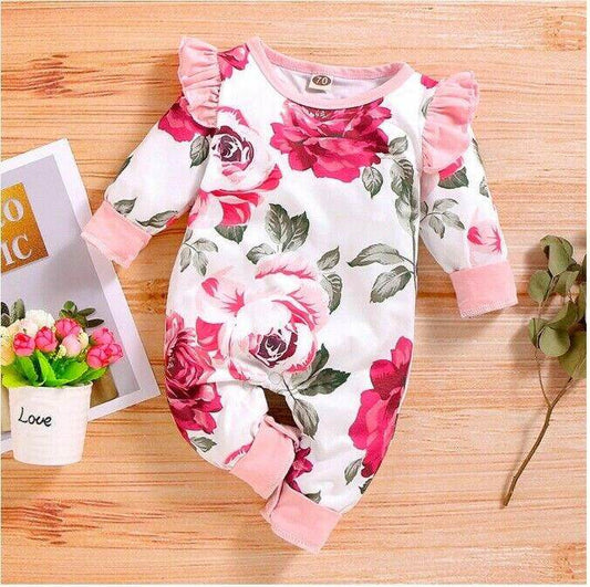 size 3-6 months / 9-12 months girls jumpsuit new pink rose ruffle jumpsuit - MARIGOLD 
