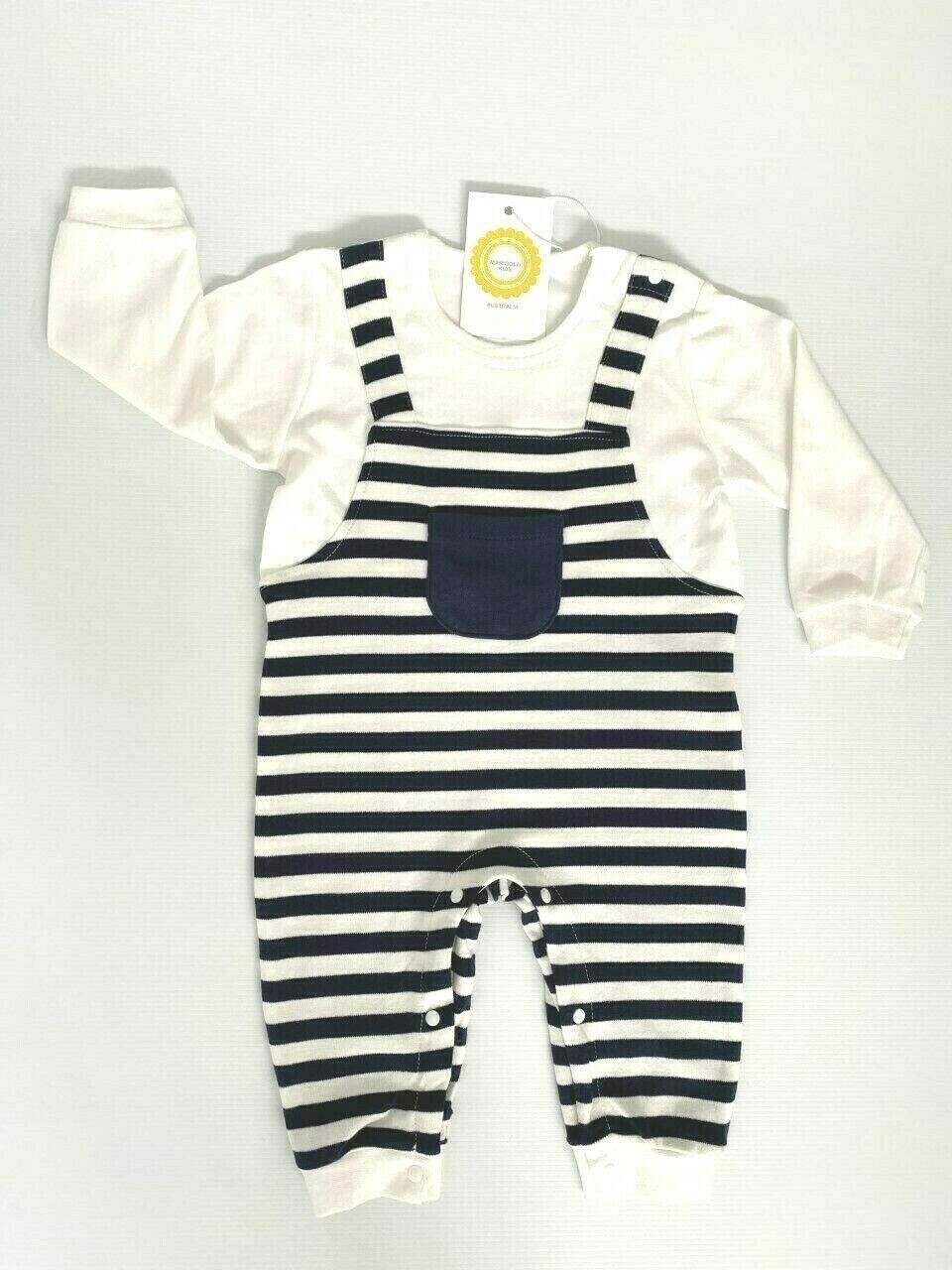 size 0-3m to 9-12 months new baby overalls navy blue striped white jumpsuit - MARIGOLD 