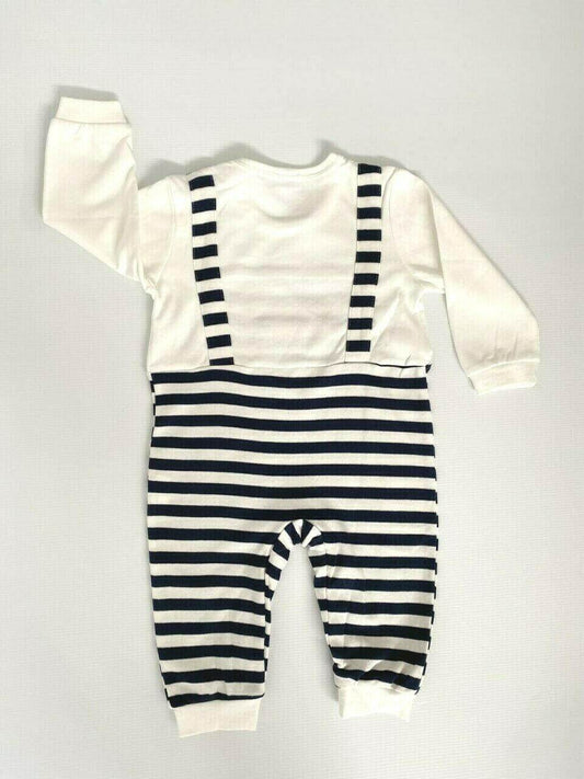 size 0-3m to 9-12 months new baby overalls navy blue striped white jumpsuit - MARIGOLD 