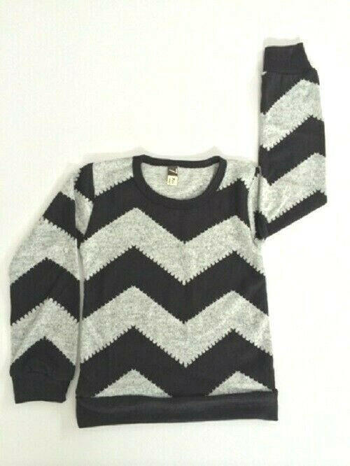 NEW Size 2 years Toddler Boys Top Black Grey Chevron Long Sleeve Boys Top - MARIGOLD 