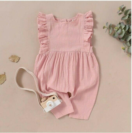 Size 12-18 Months Baby Girls Pink Ruffle Sleeve Jumpsuit - MARIGOLD 