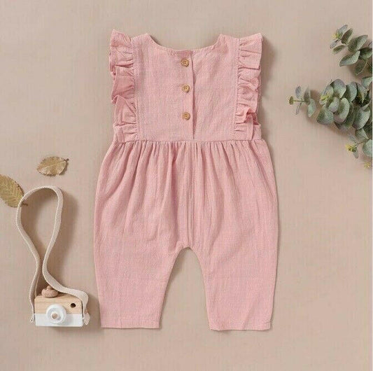 Size 12-18 Months Baby Girls Pink Ruffle Sleeve Jumpsuit - MARIGOLD 