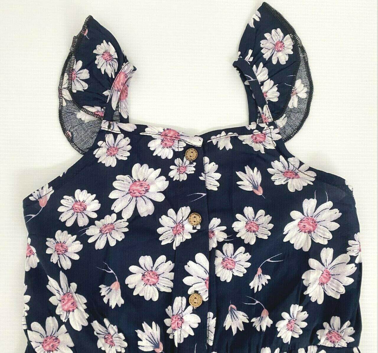 size 3/4/6/8y girls navy blue white pink floral pom pom playsuit & headband set - MARIGOLD 