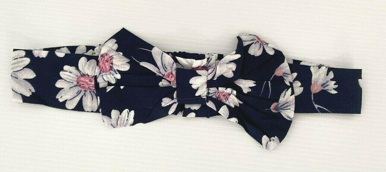 size 3/4/6/8y girls navy blue white pink floral pom pom playsuit & headband set - MARIGOLD 