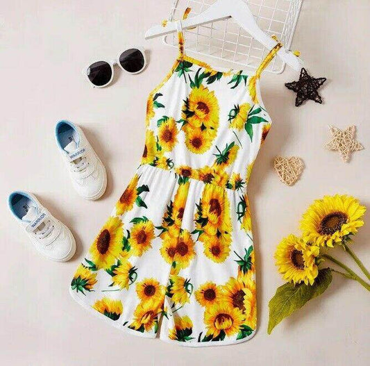 size 5y/6y/7y/8 years new girls playsuit romper yellow sunflower playsuit romper - MARIGOLD 